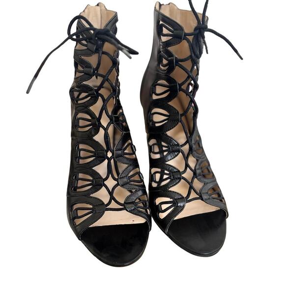 NINE WEST BLACK LEATHER LACE UP HIGH HEELS PUMPS  SZ.‎ 7.5 - Picture 2 of 8